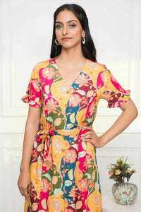 Thumbnail for Myshka Women Multi - Abstract Rayon A-Line V-Neck Dress - Distacart