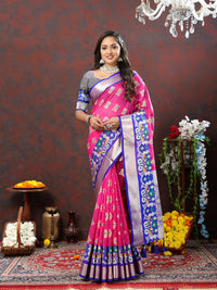 Thumbnail for Lorenvalley Fashion Pink Organza Silk Woven Design with Meenakari Weaving Saree - Distacart