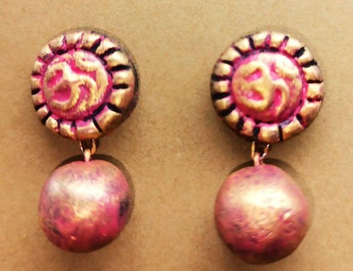 Terracotta Stud With Round Drop Earrings