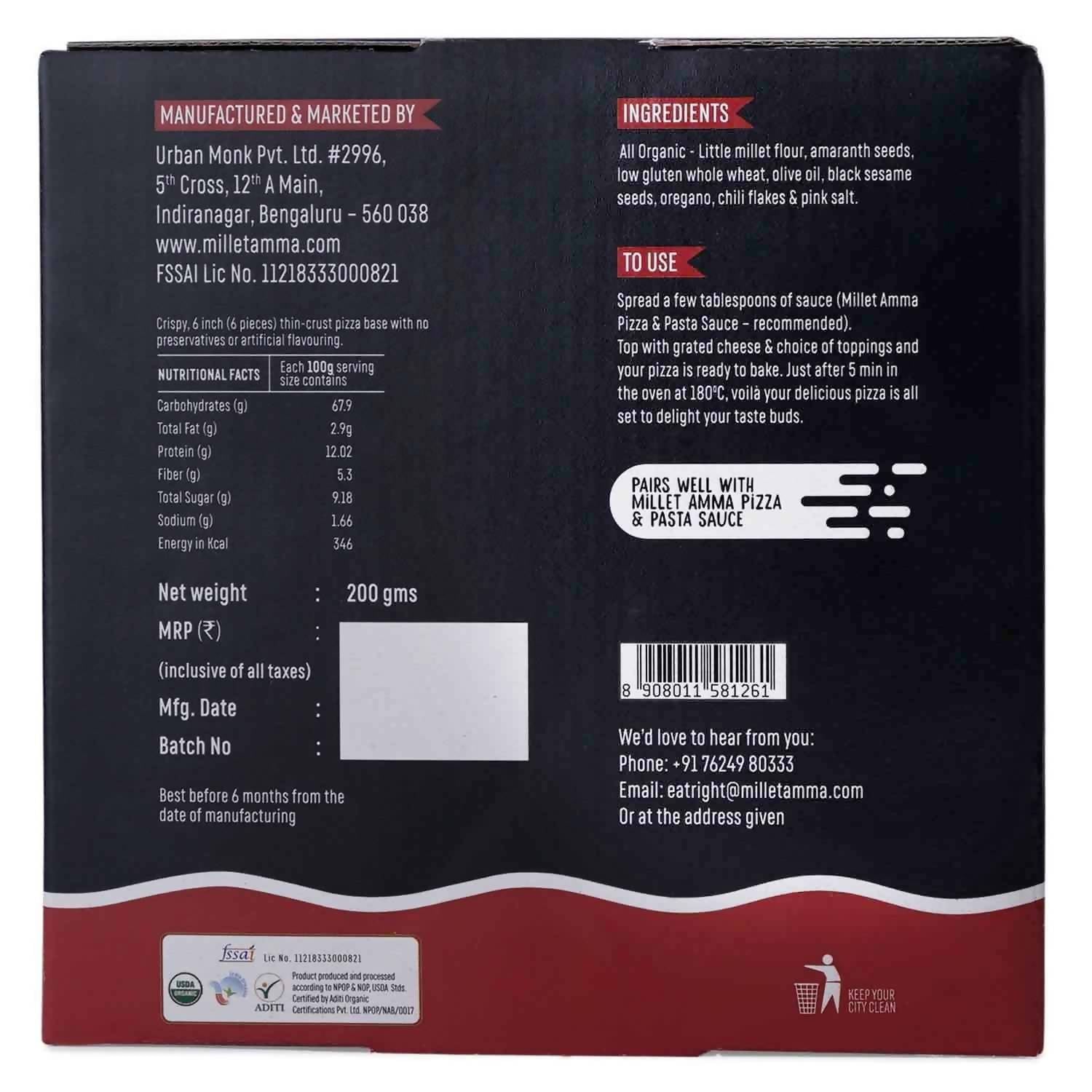 Millet Amma Organic Millet Pizza Base - Distacart