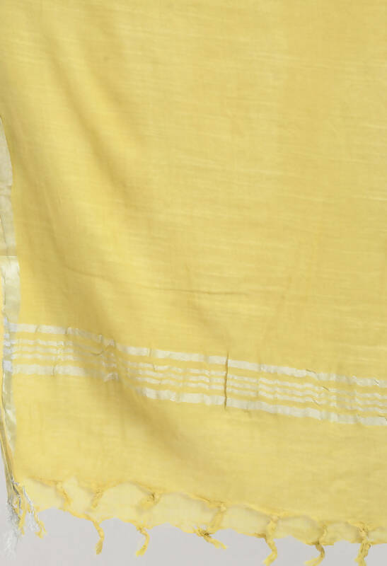 Mominos Fashion Moeza Women's Linen Cotton Silver Border Lemon Yellow Dupatta - Distacart