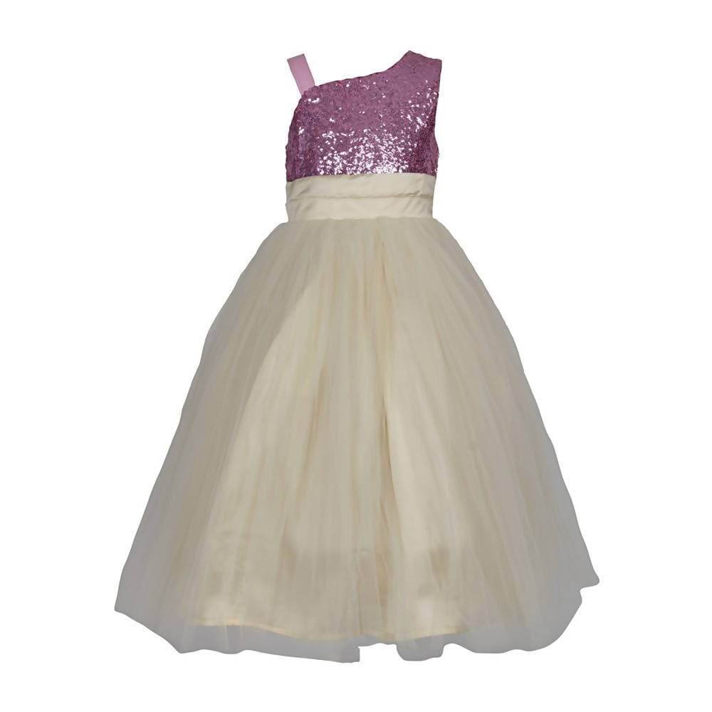 Asmaani Baby Girl's Beige Color Satin A-Line Maxi Full Length Dress (AS-DRESS_22017) - Distacart