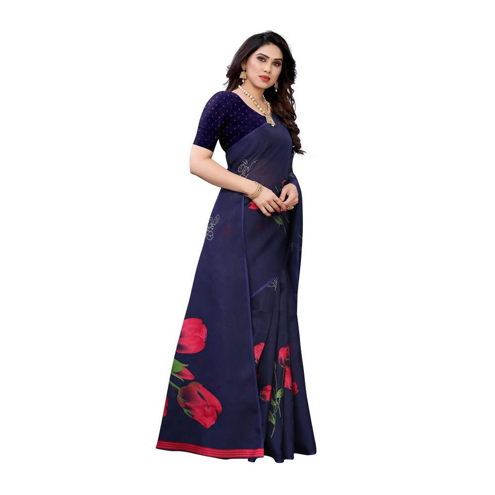 Vamika Printed Jute Silk Blue Saree online
