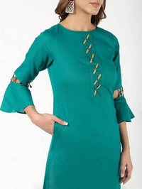 Thumbnail for Aniyah Cotton Criss Cross Bell Sleeves Blue Straight Kurta (AN-143K)