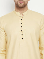 Thumbnail for Even Apparels Beige Pure Cotton Long Men's Kurta With Band Collar - Distacart