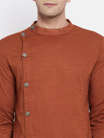 Thumbnail for Even Apparels Brown Pure Cotton Men's Sherwani Kurta With Asymetrical Cut - Distacart