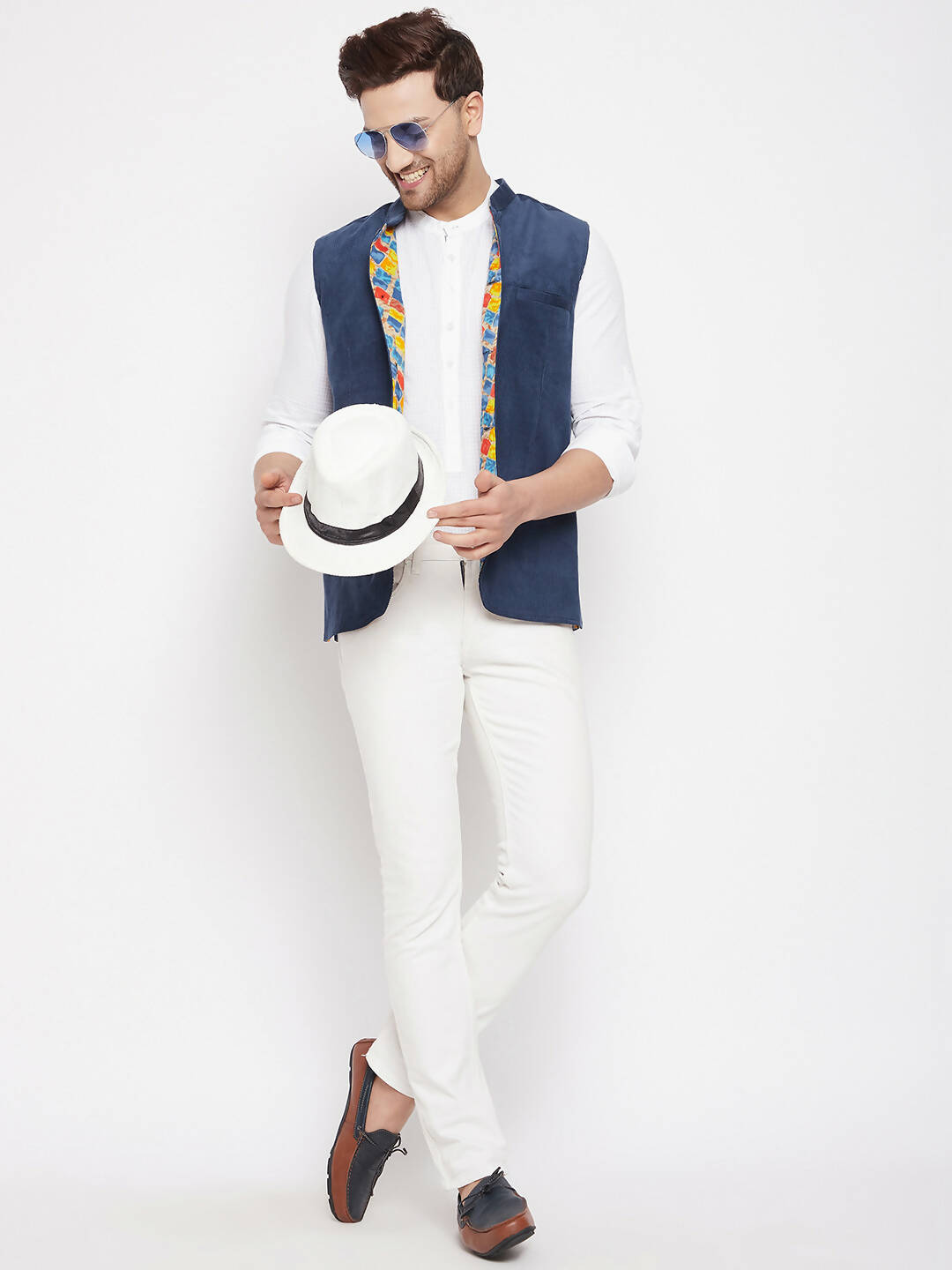 Even Apparels Blue Polyester Men's Nehru Jacket-Contrast Lining-Inbuilt Pocket Square - Distacart