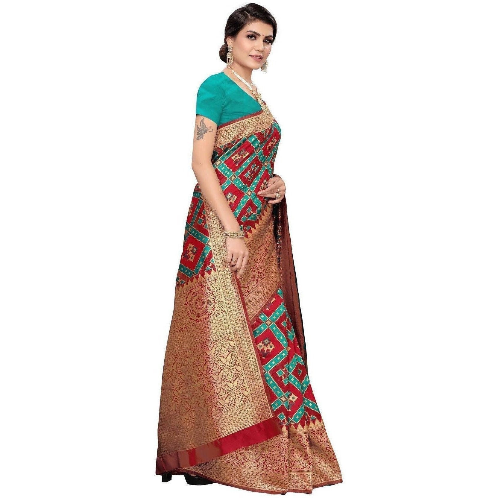 Vamika Banarasi Jaquard Red Weaving Saree (Banarasi 16)