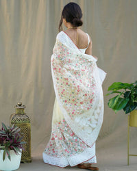 Thumbnail for Vastrasky Yellow Organza Saree - Distacart