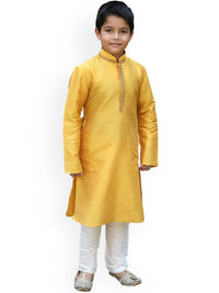 Thumbnail for Manyavar Boys Mustard Yellow Solid Kurta Set - Distacart