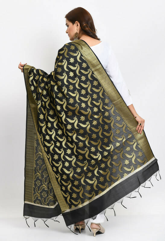 Mominos Fashion Moeza Women's Banarsi Silk Floral Woven Design Black Dupatta - Distacart