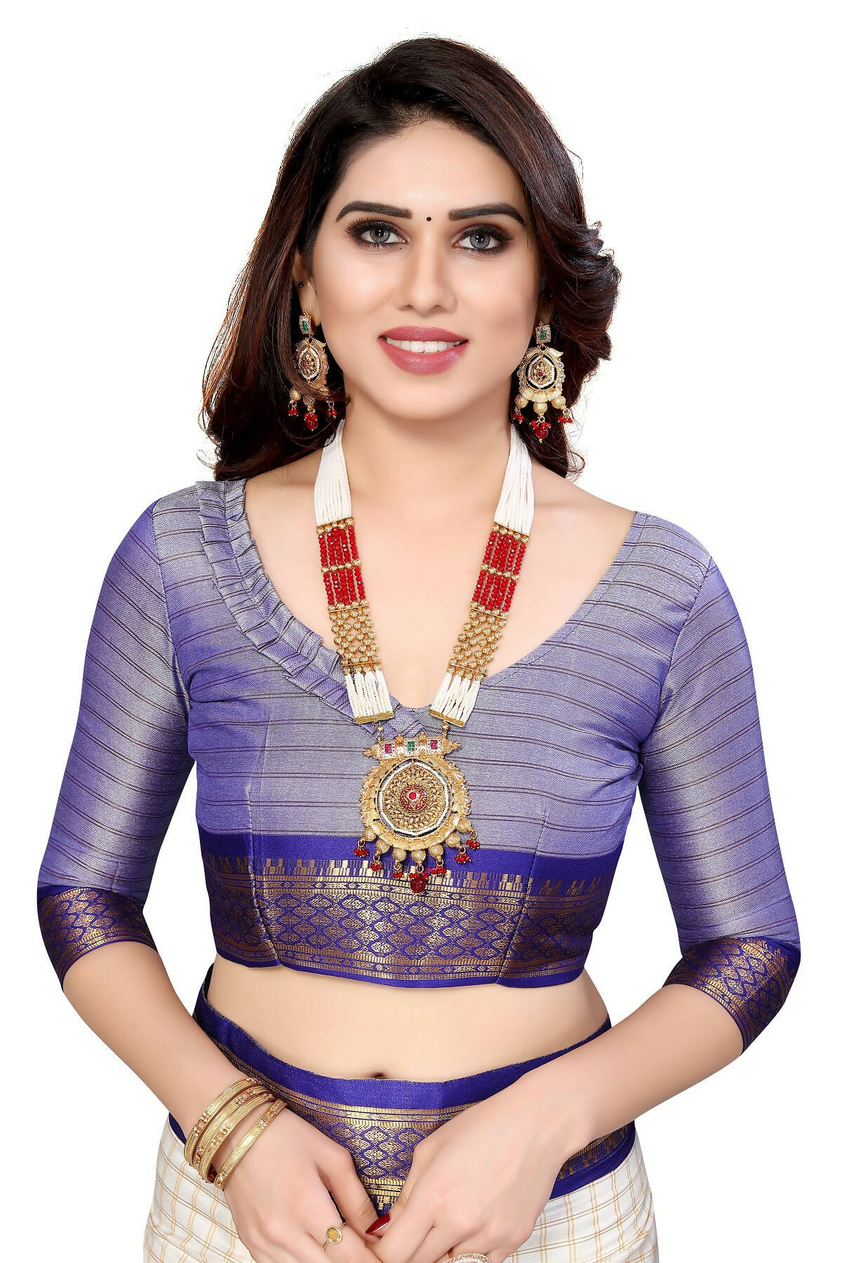 Vamika Weaving White Cotton Silk Saree (DEVAL PURPLE) - Distacart