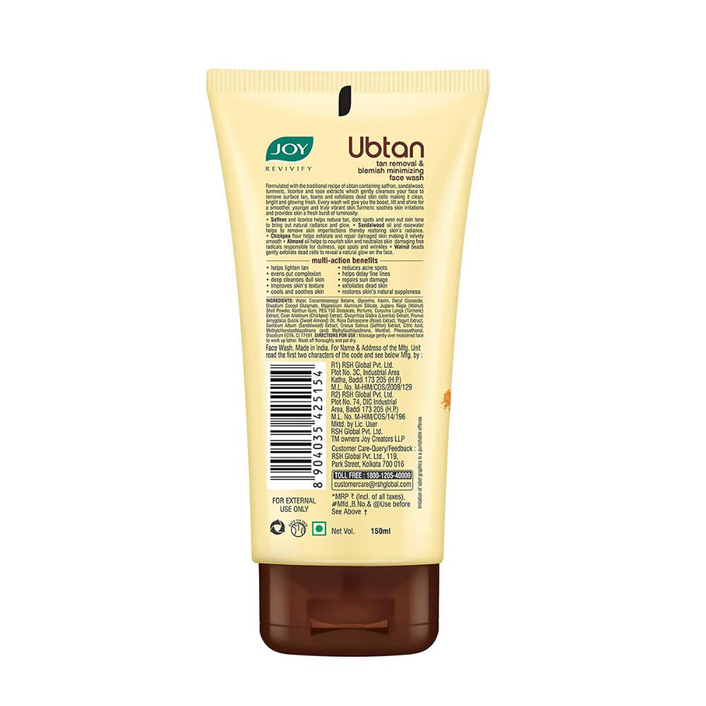Joy Ubtan Tan Removal and Blemish Minimizing Face Wash - Distacart