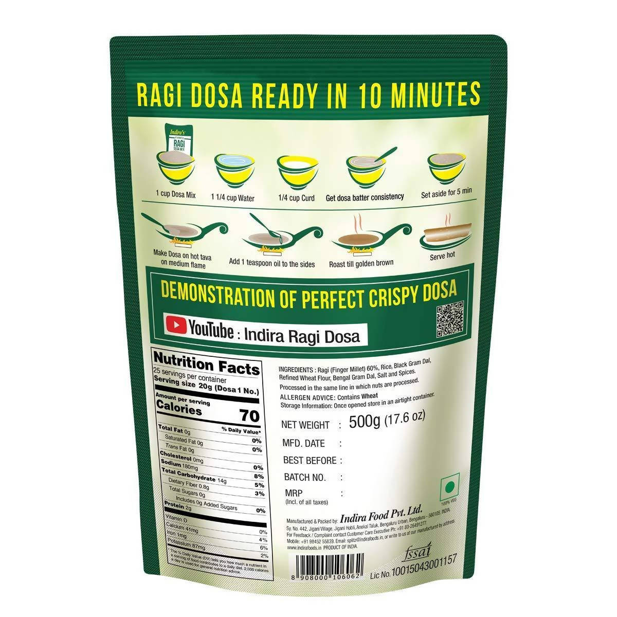 Indira's 10 Minutes Ragi Dosa Mix - Distacart