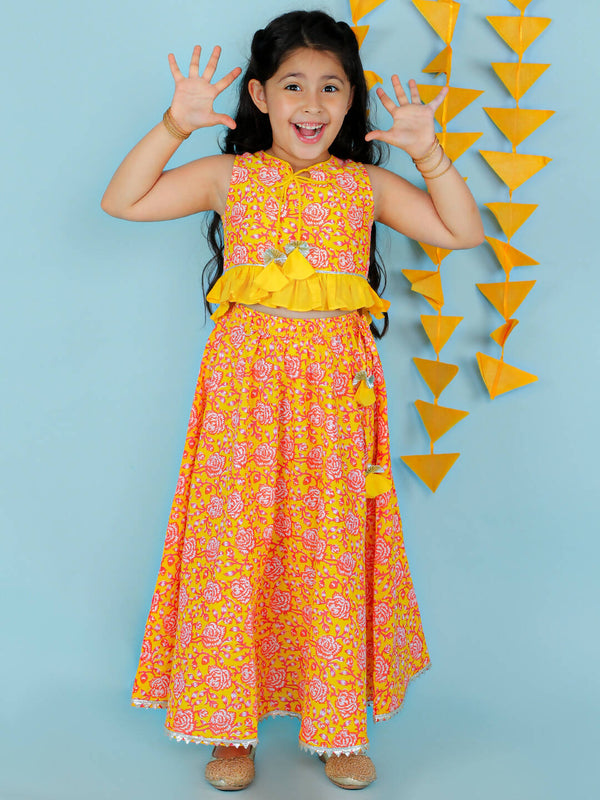 Lil Drama Girls Ghaghra Choli Set - Orange - Distacart