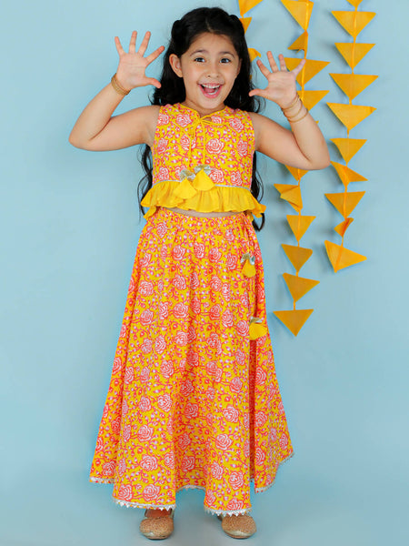 Lil Drama Girls Ghaghra Choli Set - Orange - Distacart