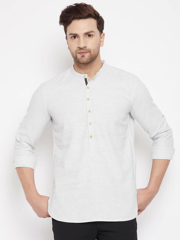 Even Apparels Cream Acrylic Short Men's Kurta With Band Collar - Distacart