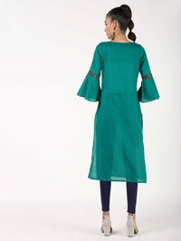 Thumbnail for Aniyah Cotton Bell Sleeve Solid Straight Kurta In Turquoise Color (AN-147K)