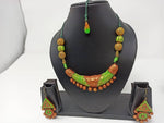 Thumbnail for Terracotta Light Green and Gold Tribal Theme Necklace Set with Ear Hangings