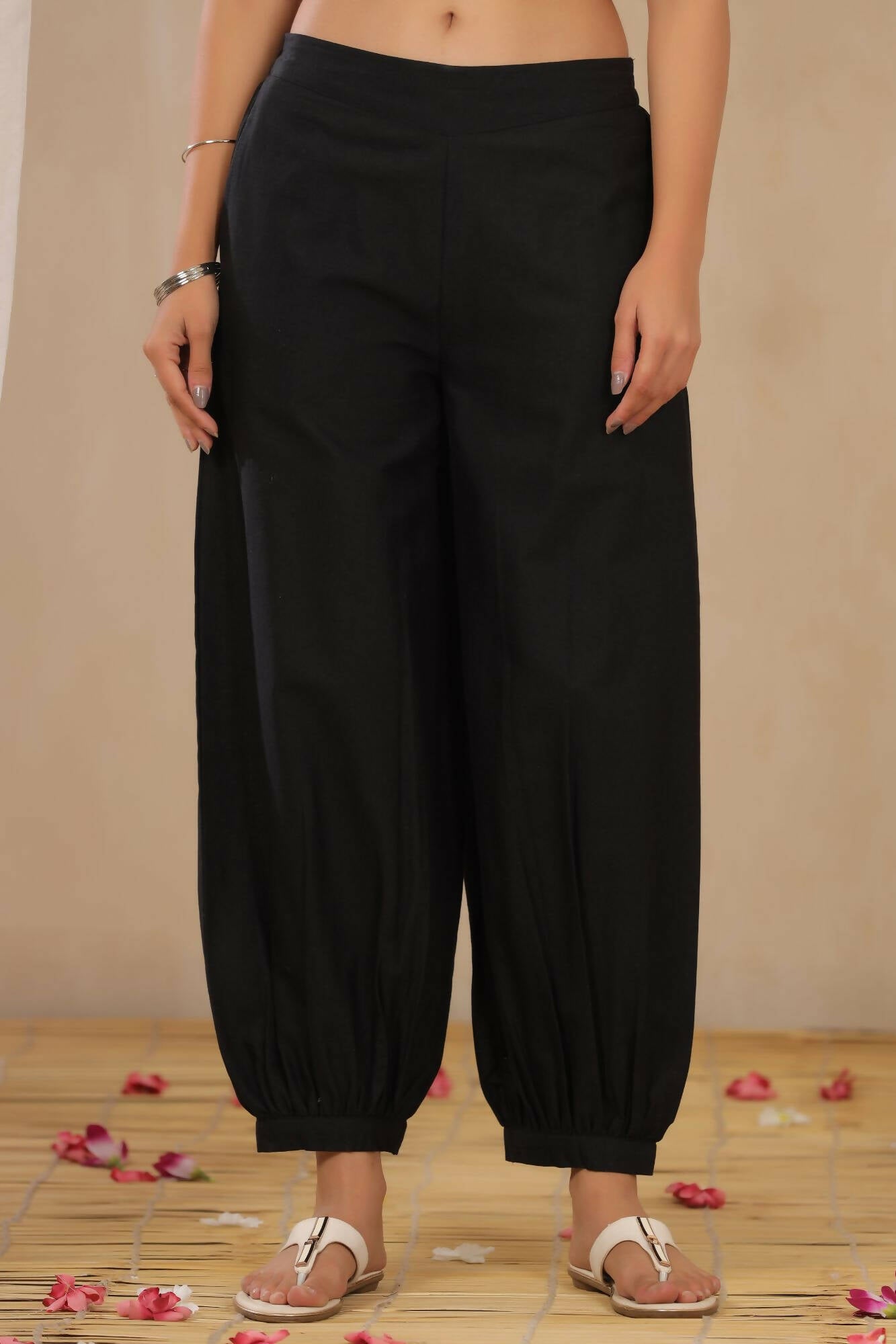 Juniper Women Black Cotton Flex Solid Stylized Dhoti Pant - Distacart