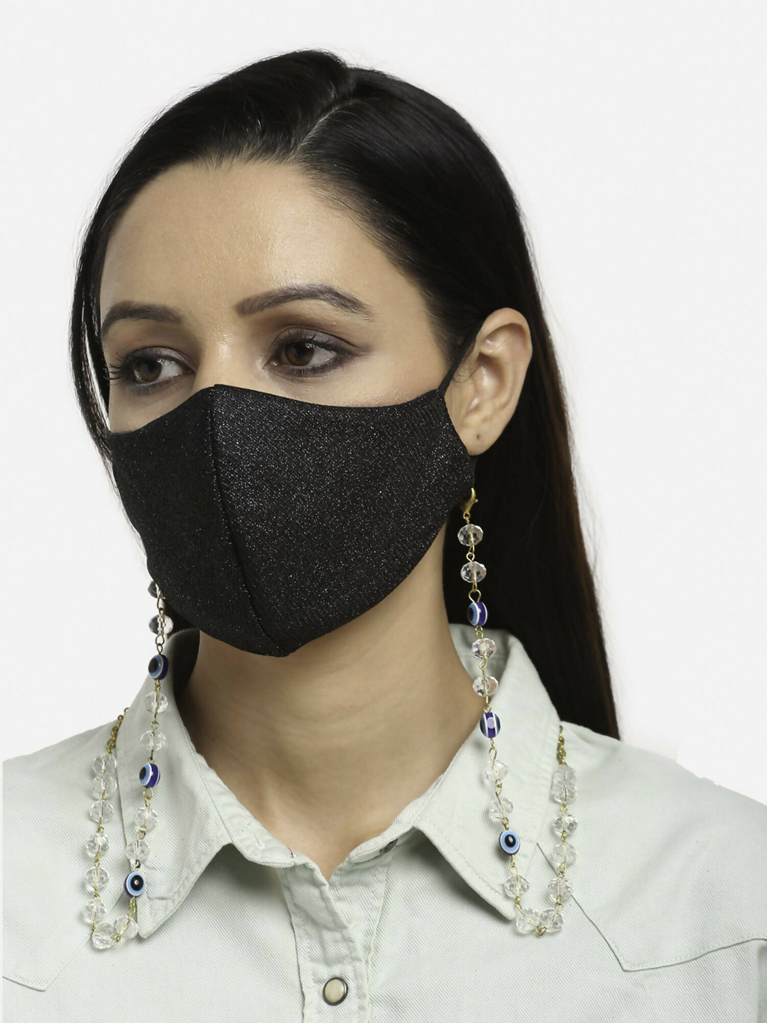 Unisex Gold-Toned Blue Evil Eye Beaded Mask Chain - Ruby Raang - Distacart