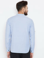 Thumbnail for Even Apparels Blue Pure Cotton With Band Collar Men's Kurta - Distacart
