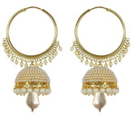 Thumbnail for Gold-Plated Alloy Pearl Studded Round Hoop Jhumki Earrings - The Pari - Distacart