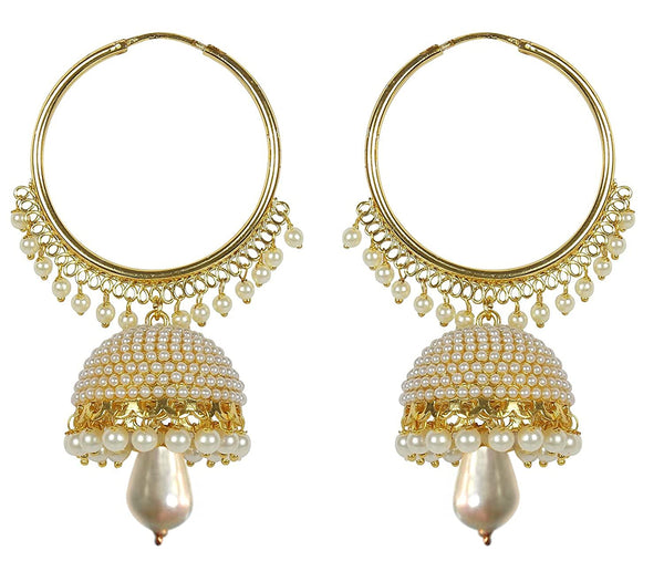 Gold-Plated Alloy Pearl Studded Round Hoop Jhumki Earrings - The Pari - Distacart