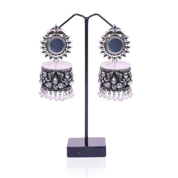 Rhodium-Plated Alloy Silver Plated Mirror Jhumki Earring - The Pari - Distacart
