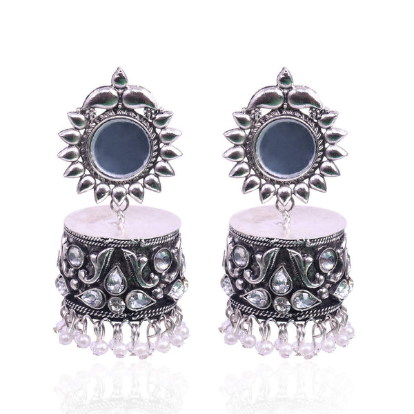 Rhodium-Plated Alloy Silver Plated Mirror Jhumki Earring - The Pari - Distacart