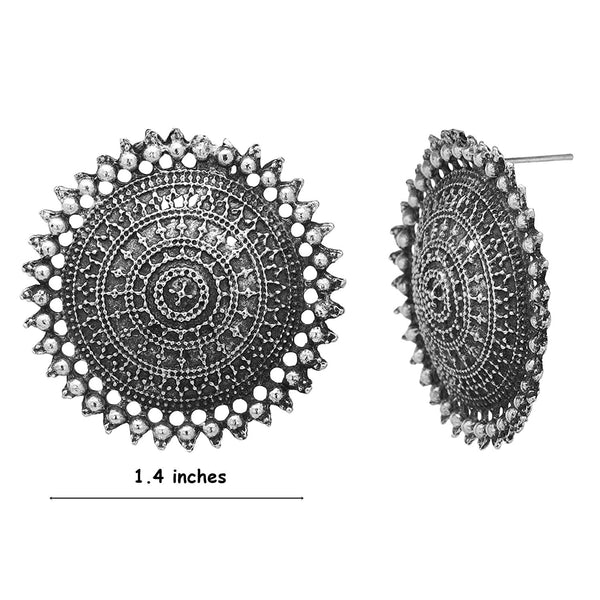 Rhodium-Plated Alloy Round Silver Antique Stud Earrings - The Pari - Distacart