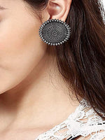 Thumbnail for Rhodium-Plated Alloy Round Silver Antique Stud Earrings - The Pari - Distacart