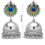 Thumbnail for Rhodium-Plated Alloy Peacock Feather Jhumki Earrings - The Pari - Distacart