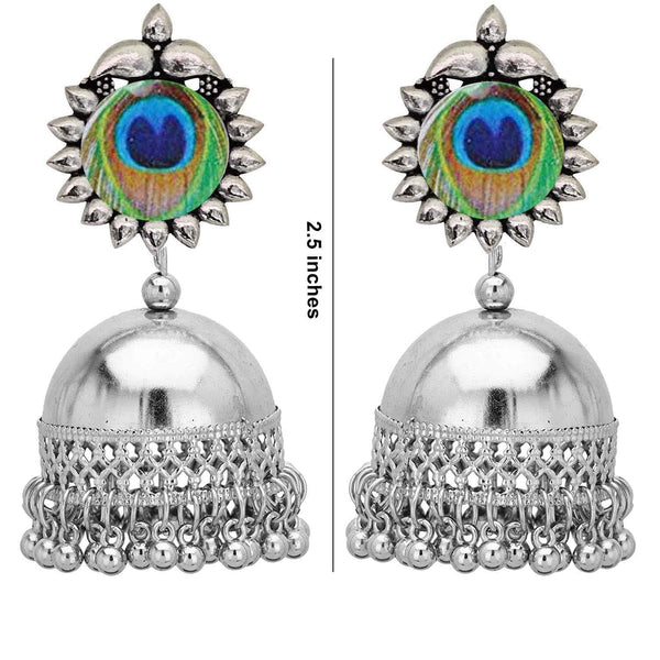 Rhodium-Plated Alloy Peacock Feather Jhumki Earrings - The Pari - Distacart