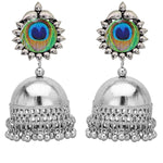 Thumbnail for Rhodium-Plated Alloy Peacock Feather Jhumki Earrings - The Pari - Distacart