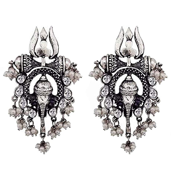 Rhodium-Plated Alloy Ganesh Ji Shaped Silver Earrings - The Pari - Distacart