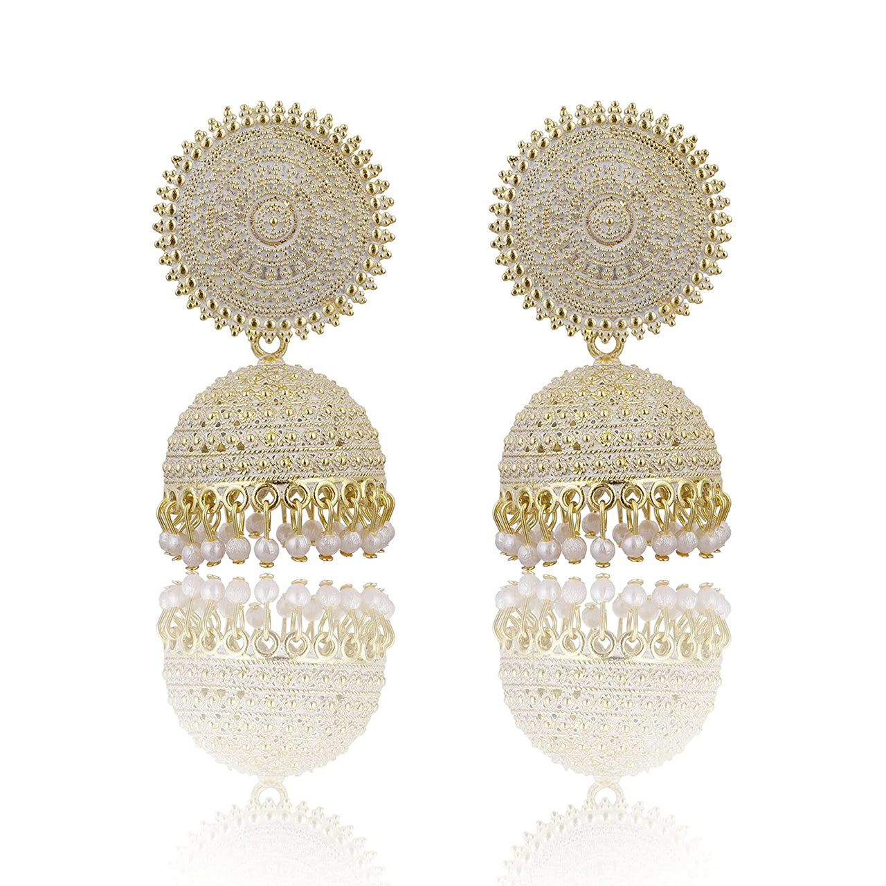 Gold-Plated Alloy White Sun Shaped Jhumka Earrings - The Pari - Distacart