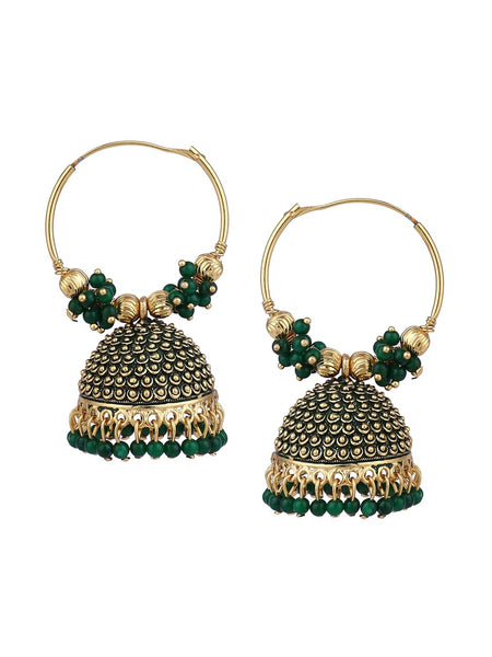 Gold-Plated Alloy Green Hoop Jhumka Earrings - The Pari - Distacart