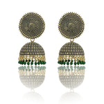Thumbnail for Gold-Plated Alloy Green Sun Shaped Jhumka Earrings - The Pari - Distacart