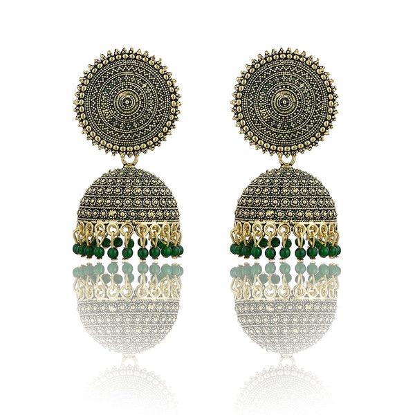 Gold-Plated Alloy Green Sun Shaped Jhumka Earrings - The Pari - Distacart