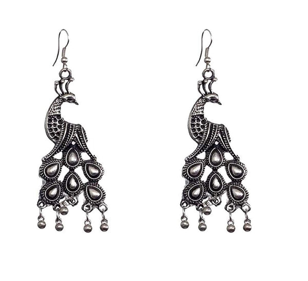 Rhodium-Plated Alloy Silver Mirror Studded Moon Earrings - The Pari - Distacart