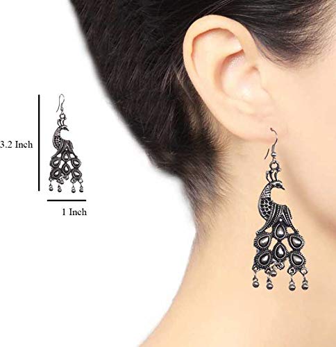Rhodium-Plated Alloy Silver Mirror Studded Moon Earrings - The Pari - Distacart