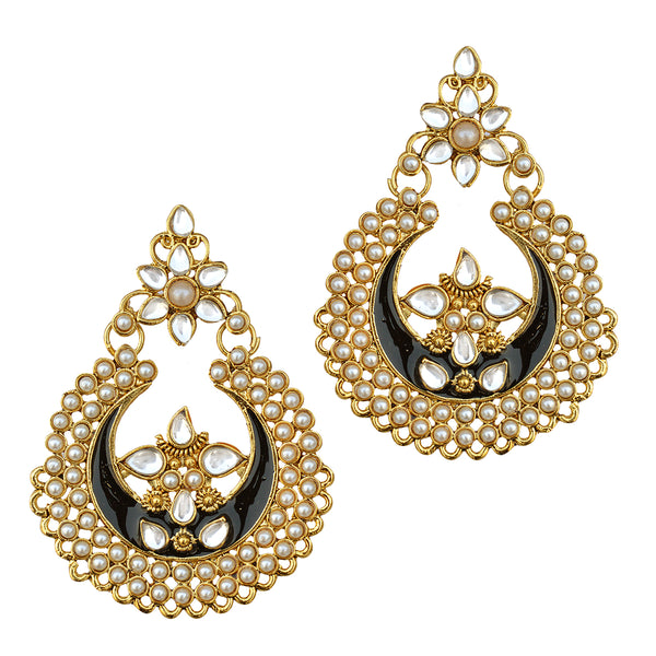 Gold-Plated Alloy Black Enamel Ethnic Earrings - The Pari - Distacart