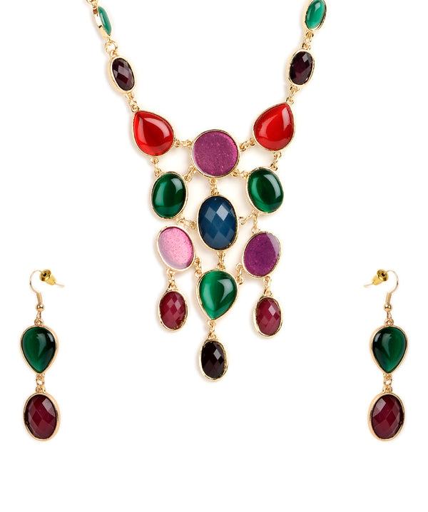 Gold-Plated Alloy Enamel Multi-Colour Designer Necklace - The Pari - Distacart