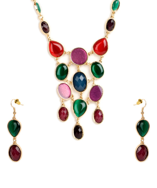 Gold-Plated Alloy Enamel Multi-Colour Designer Necklace - The Pari - Distacart