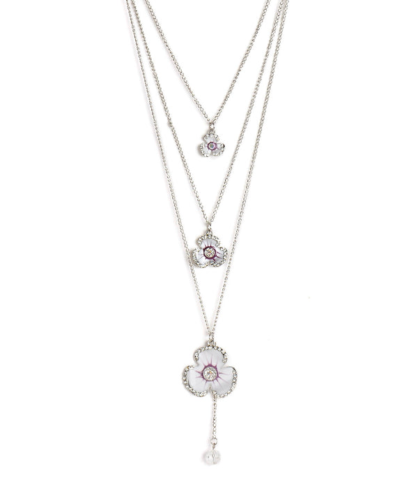 Silver-Plated Alloy Long Three Chain Flower Necklace - The Pari - Distacart