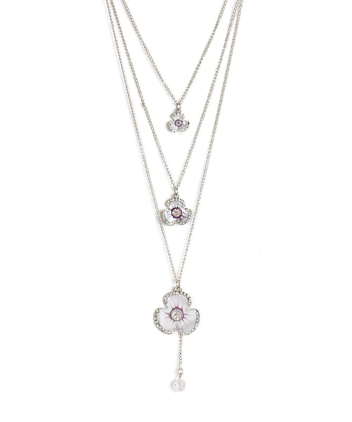 Silver-Plated Alloy Long Three Chain Flower Necklace - The Pari - Distacart