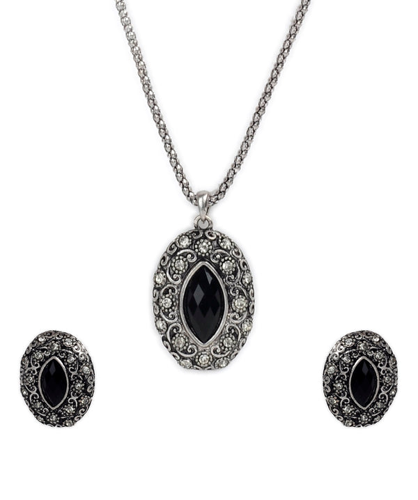 Silver-Plated Alloy Black Stone Pendant Necklace - The Pari - Distacart
