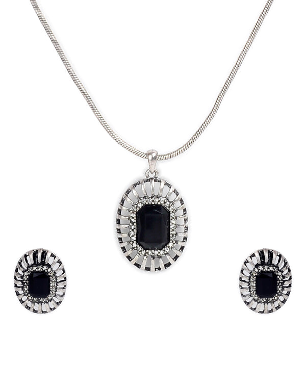 Silver-Plated Alloy Black Stone Pendant Necklace - The Pari - Distacart