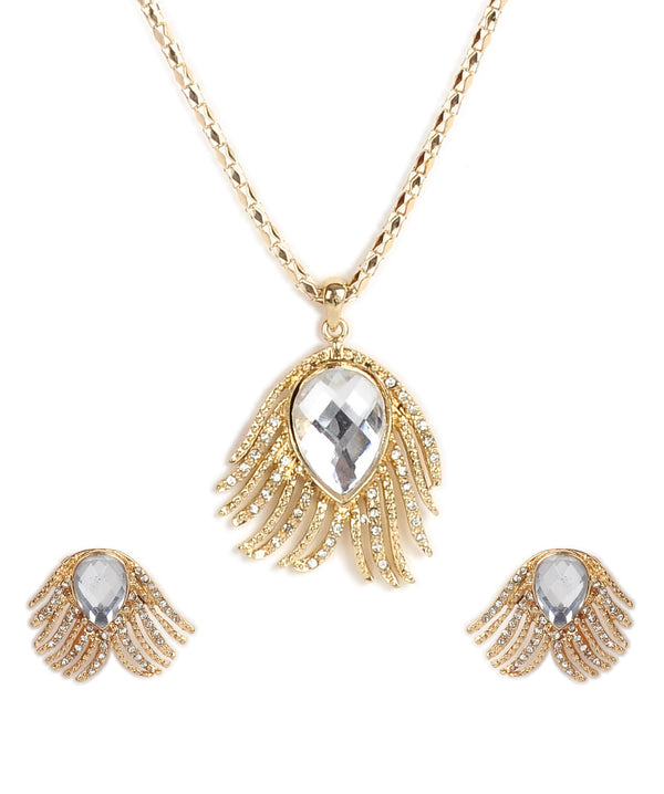 Gold-Plated Alloy Golden Stones Studded Pendant Necklace - The Pari - Distacart